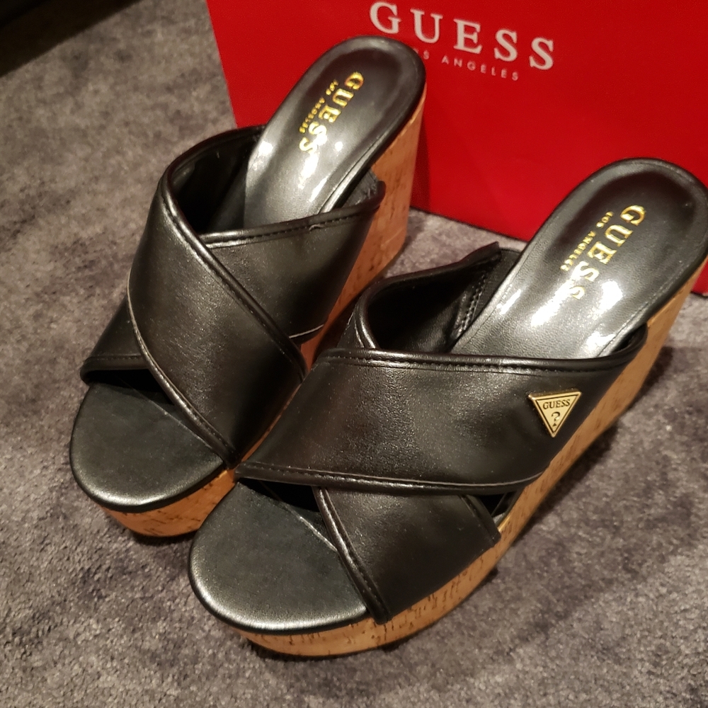 GUESS Black Wedge Sandals for Women